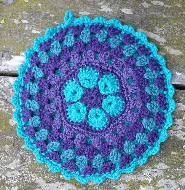 African Flower Mandala Pot Holder by Crochet with Raymond