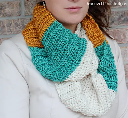 color blocked crochet free scarf pattern