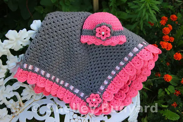 Granny Square and Ribbon Baby Blanket by Shelley Bunyard