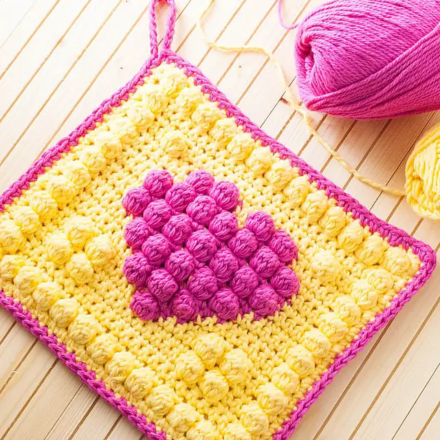 Bobble Heart Potholder by Alex from Sew, Simmer, and Share