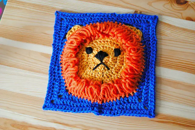 [Free Pattern] Super Cute Lion Square Project To Keep Warm And Cozy