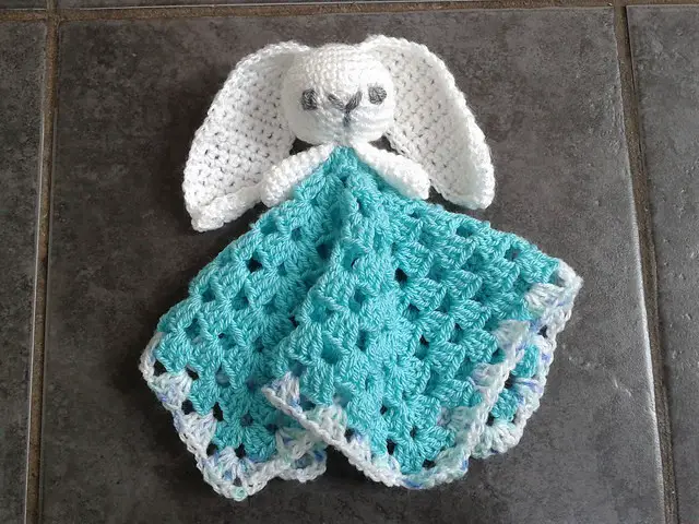 [Free Pattern]  Cute Bunny Comforter With Lovely Long Ears And A Cuddly Granny Square Blanky