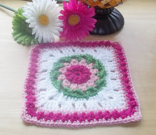 Add This Flower Square To Your Afghan For An Adorable Twist