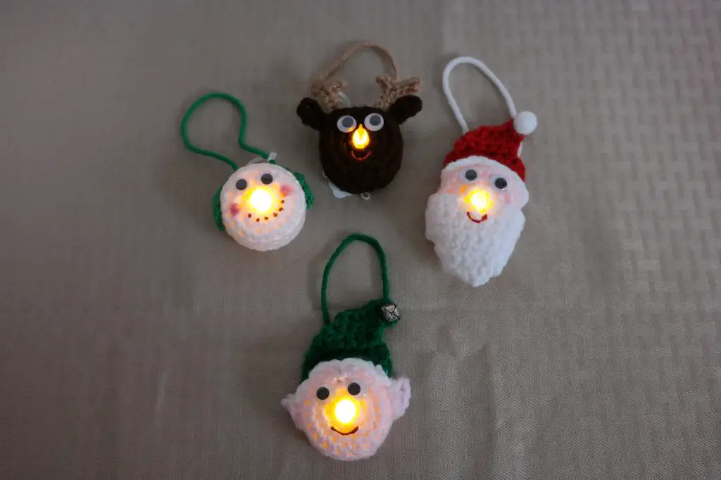 Lighted Elf, Reindeer, Santa and Snowman Ornaments  , 10+ Cute And Easy 10 Minute Crochet Projects [Free Patterns]