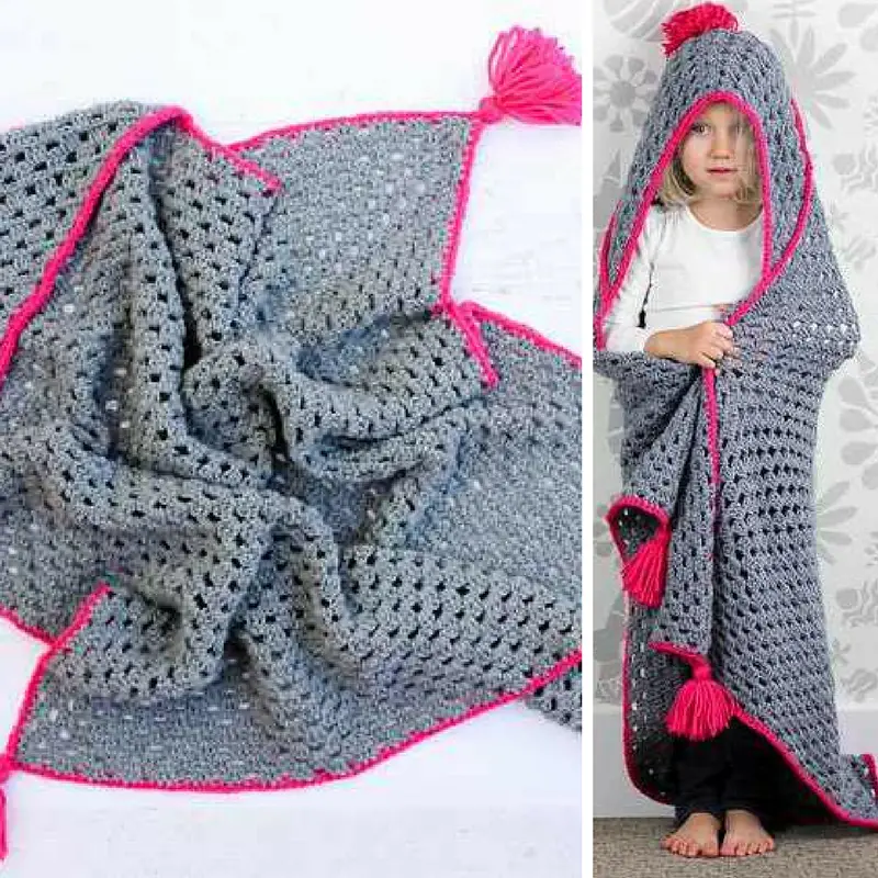 Awesome Hooded Blanket Based On A Large Granny Square