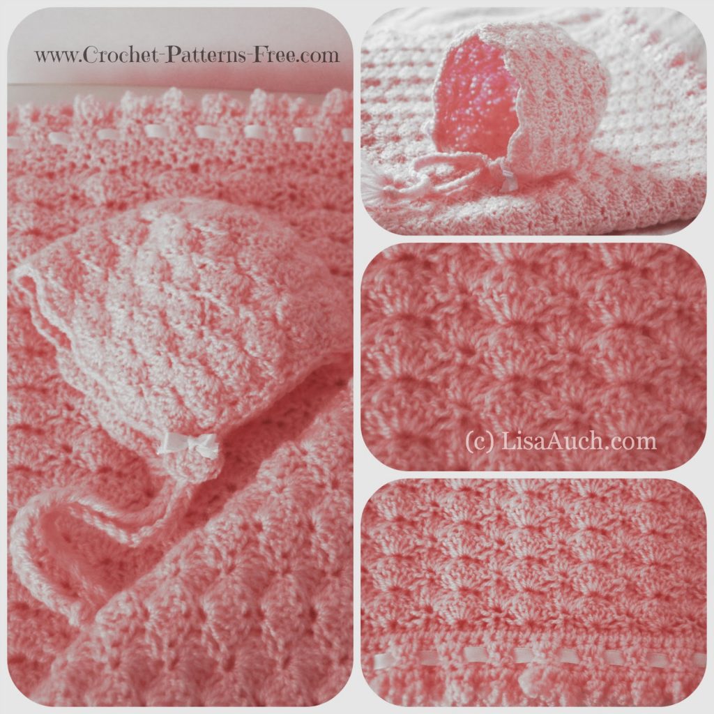 [Free Pattern] Beautiful Textured Baby Blanket Pattern In Shell Stitch And Bonnet Set