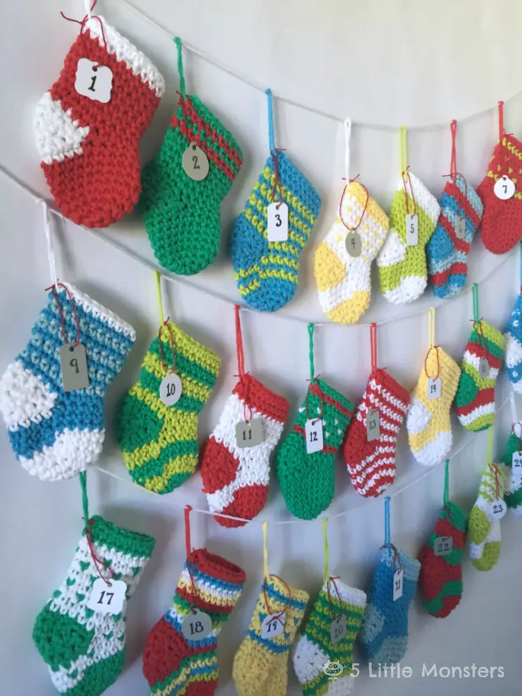 [Free Pattern] This Crocheted Stocking Advent Calendar Is A Delightful Way To Count Down The Days Until Christmas