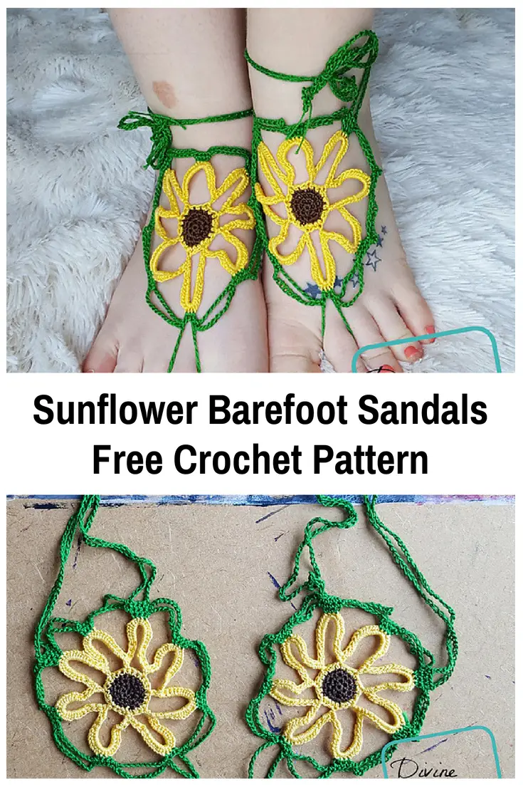 Sunflower Barefoot Sandals Free Crochet Pattern