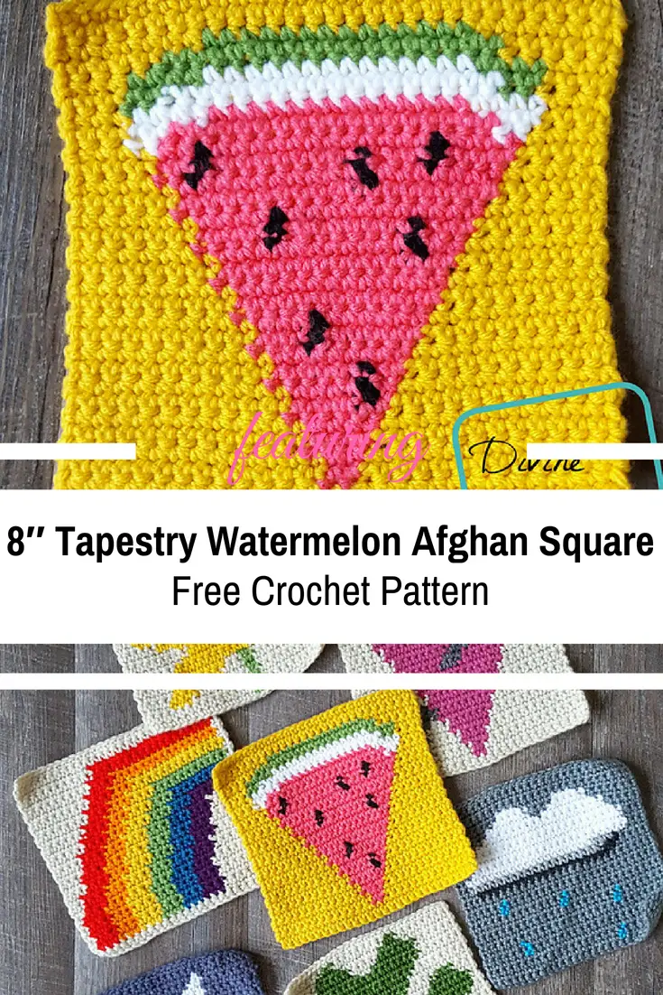 8″ Tapestry Watermelon Afghan Square Free Crochet Pattern