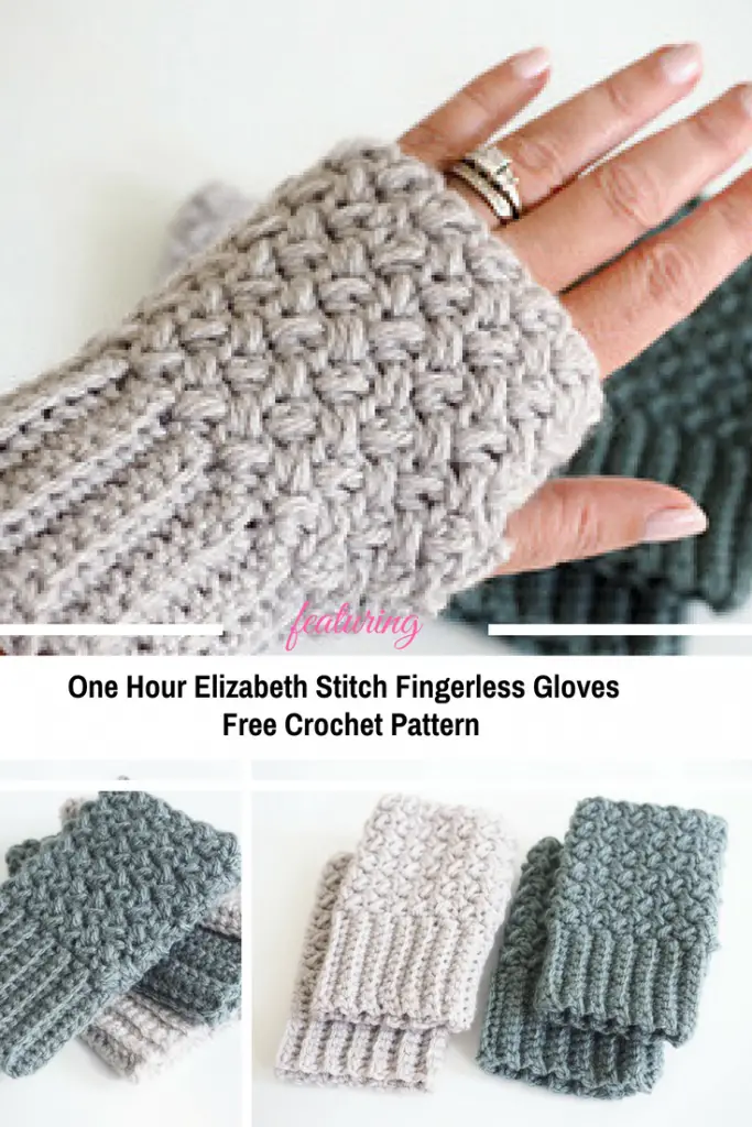 One Hour Elizabeth Stitch Fingerless Gloves Free Crochet Pattern