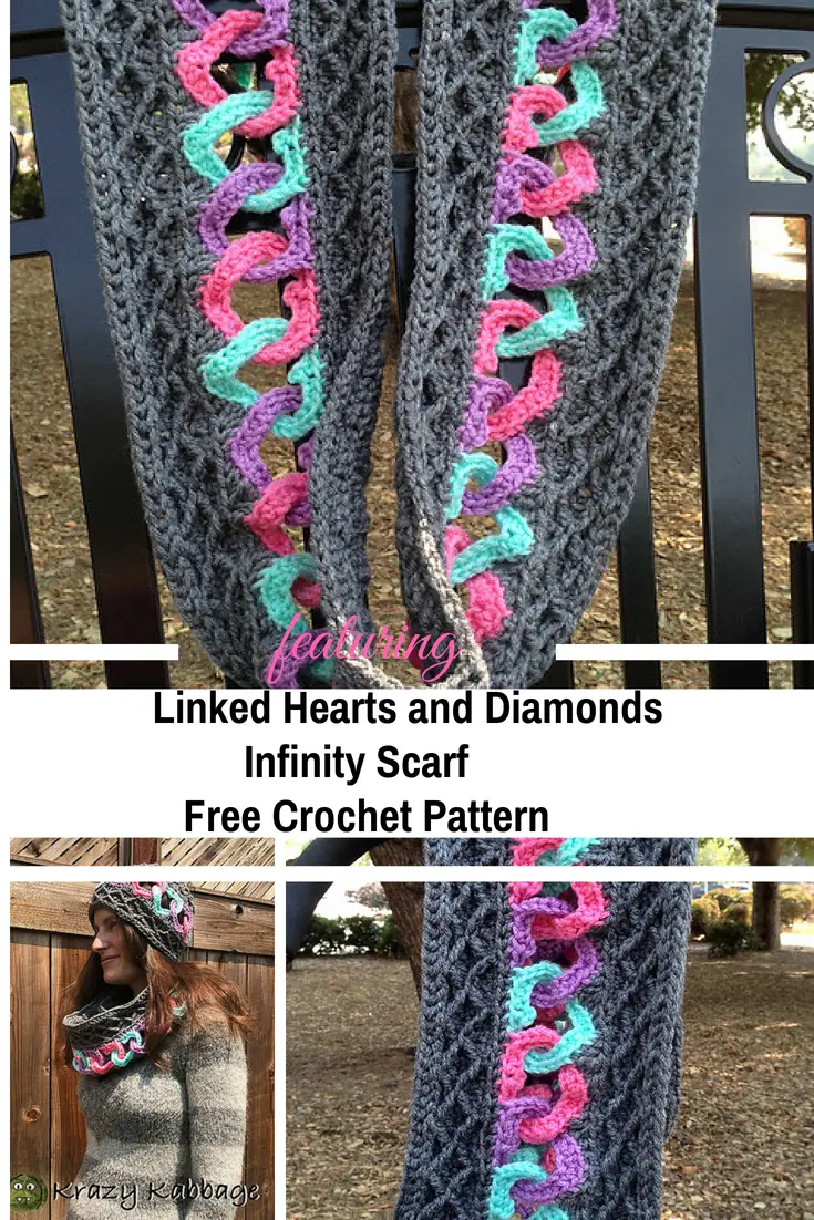 [Free Pattern] This Linked Hearts And Diamonds Infinity Scarf Adds Graceful Elegance To Every Outfit