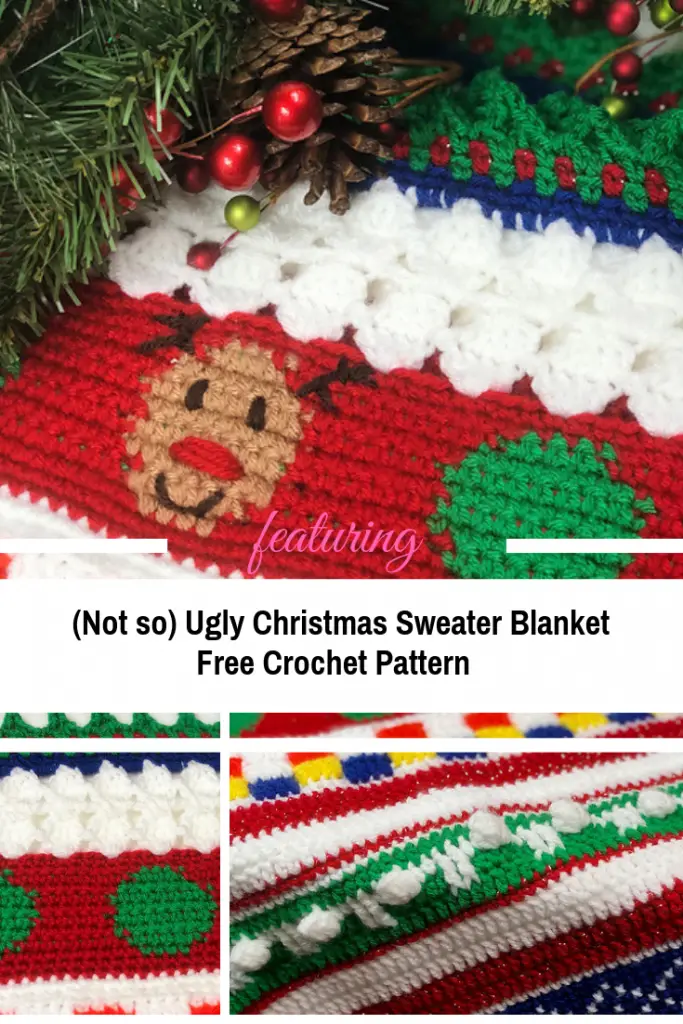 Gorgeous Free Christmas Crochet Blanket Pattern- The Not-So “Ugly Christmas Sweater” Crochet Blanket For Christmas Decorating And Fun!