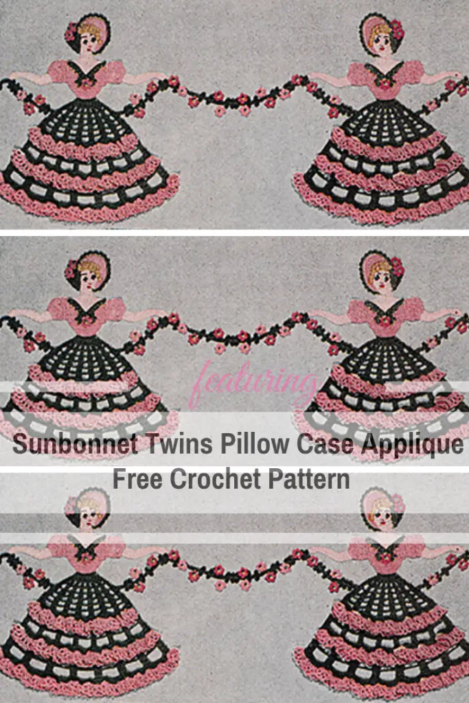 Lovely Sunbonnet Twins Pillow Case Applique Free Crochet Pattern