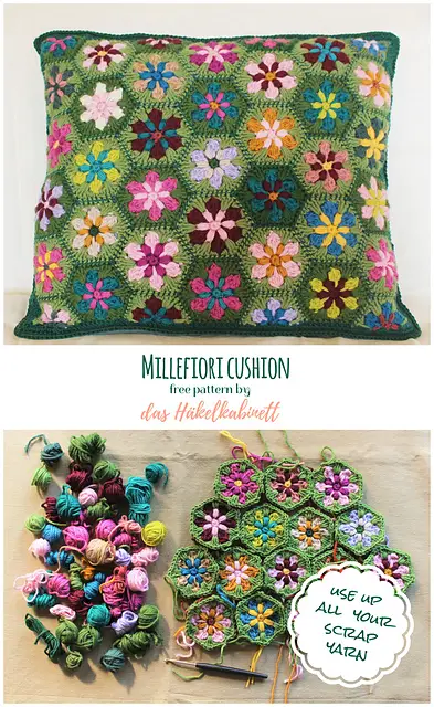 Gorgeous Flower Cushion Pattern To Use Up Your Leftover Scrap Yarn