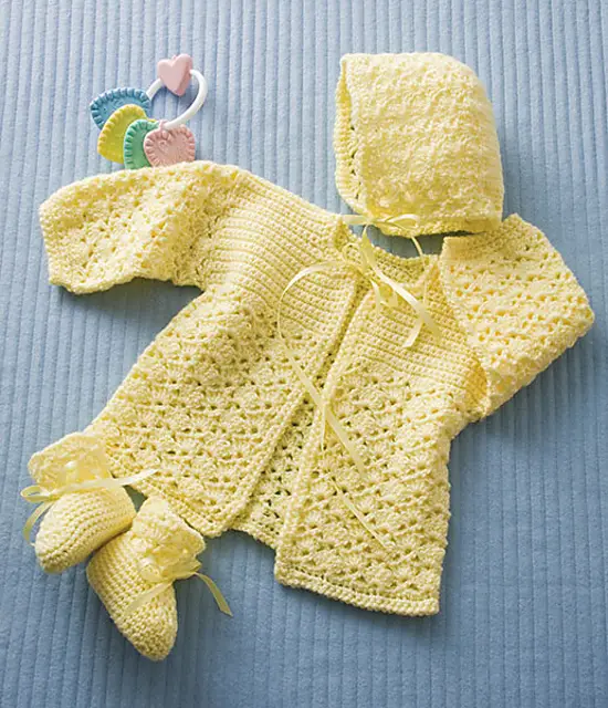 Shell Stitch Crochet Baby Sweater Set Pattern