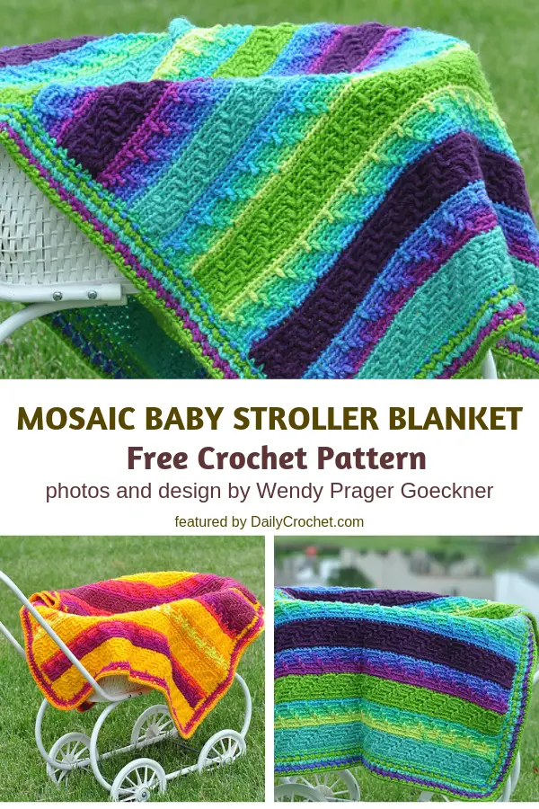 Mosaic Baby Stroller Blanket Crochet Pattern- Bright, Colourful And Very Warm