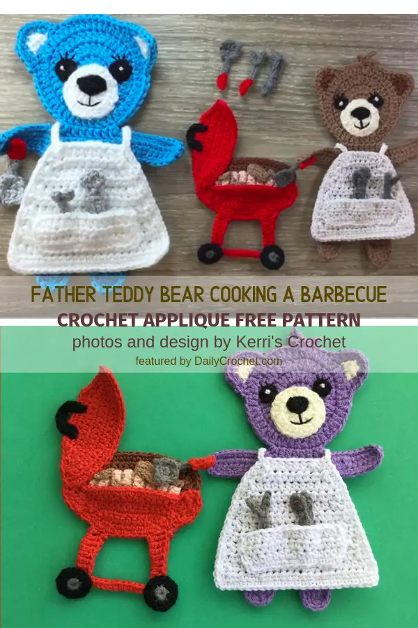 Father Teddy Bear Cooking A Barbecue Crochet Applique Free Pattern