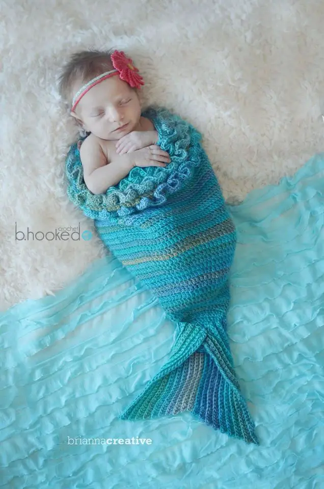 [Free Pattern] Baby Mermaid Crochet Cocoon, Tail And Headband