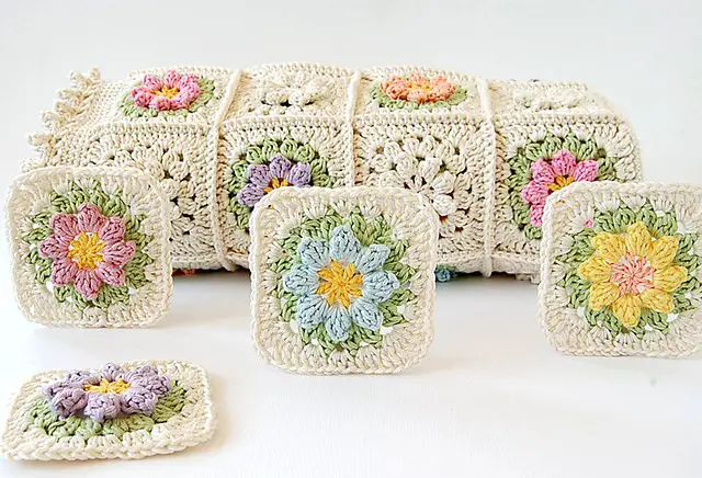 Flowers Granny Square Blanket Free Crochet Pattern