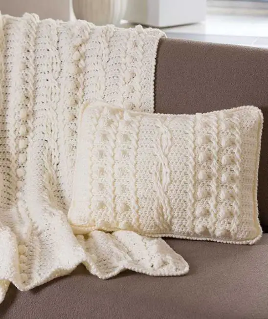 [Free Pattern] Amazing Afghan And Matching Pillow Embellished By Popcorn And Twist Stitches