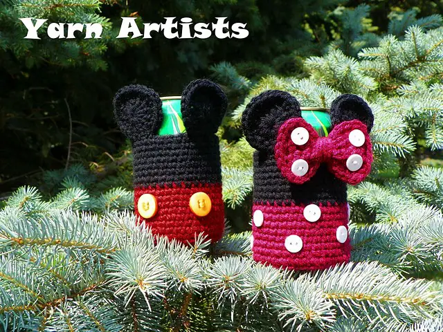 Mickey and Minnie Mouse Inspired Can Cozy by Yarn Artists