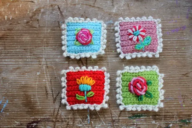 crochet postage stamps