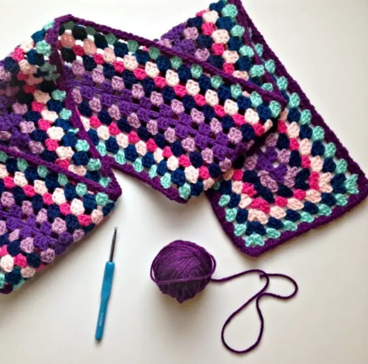 Fabulous Colorful Granny Square Scarf And Nothing To Sew!