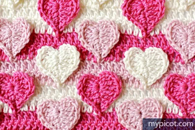 Hearts multicolored crochet stitch pattern