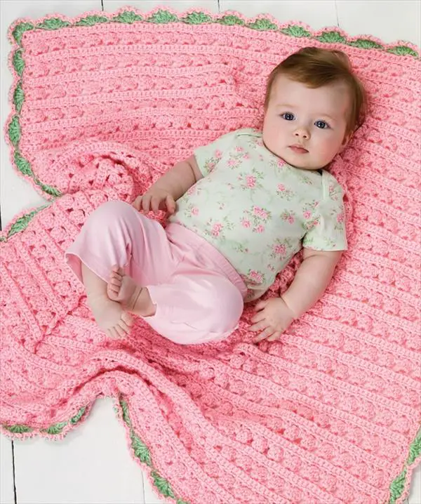 pink-green-edged-crochet-baby-blanket
