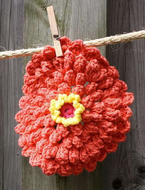 [Free Pattern] Add Some Floral Fun To Your Kitchen Decor With This Zinnia Dishcloth