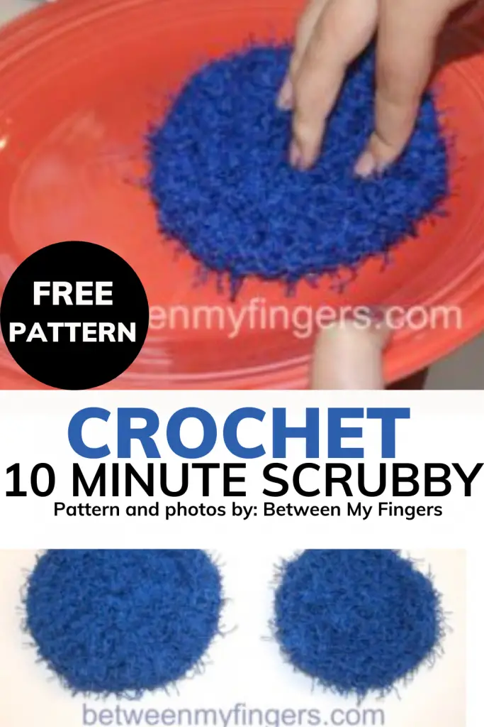 This dish scrubby crochet pattern is a super easy pattern, and it only takes 10 minutes to make one! Use Red Heart Scrubby Yarn for best results. 