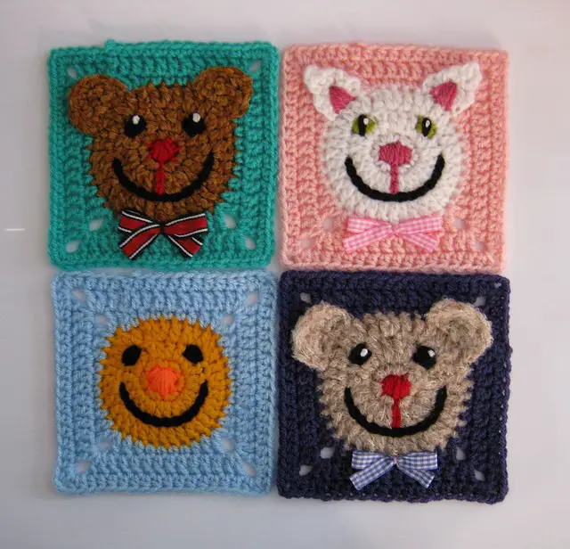 [Free Pattern] So Many Fun Ways To Personalize These Funny Face Squares And To Bring Instant Cheerfulness