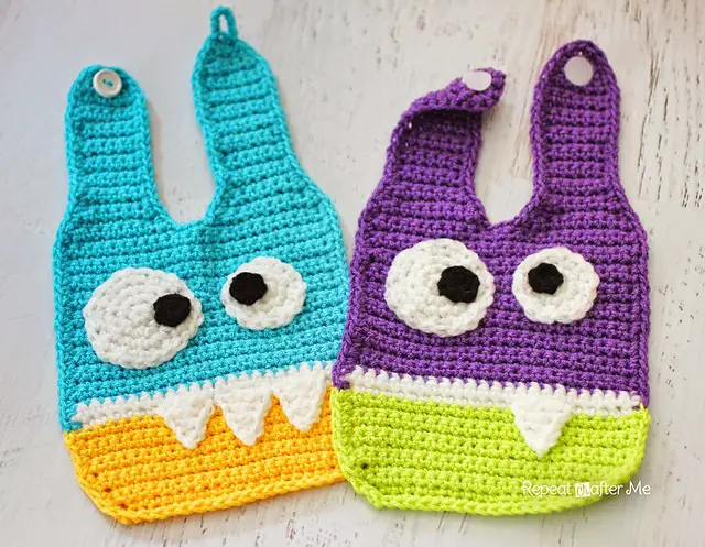 [Free Pattern] Adorable Crochet Monster Bibs You Can Make For Your Baby Right Now