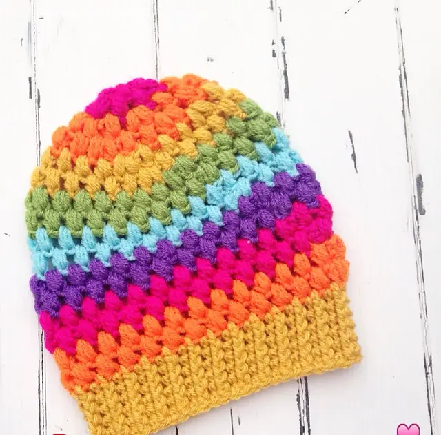 [Free Pattern] How To Easily Use Your Scraps To Make A Wonderful Puff Stitch Toddler Beanie