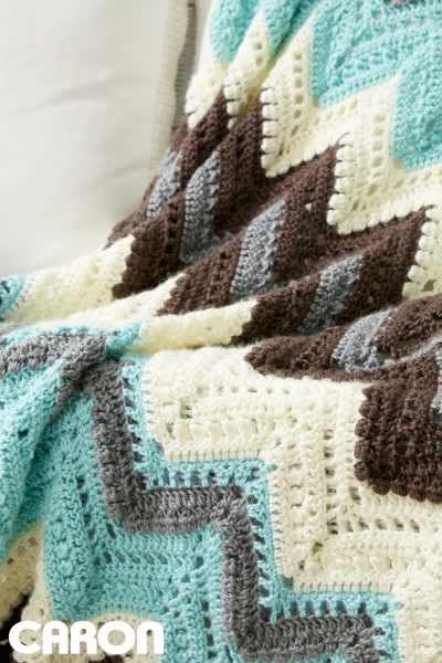 Get Cozy With This Classic Chevron Striped Afghan, Crocheted In Rich Hues
