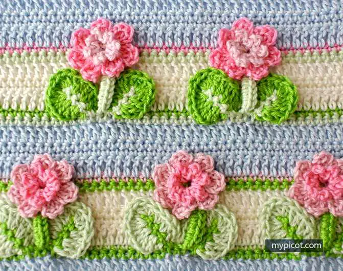 Learn A New Crochet Stitch: 3D Flowers In A Row Crochet Stitch