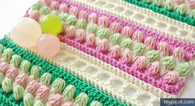 Learn A New Crochet Stitch: Multicolored Striped Buds Crochet Stitch