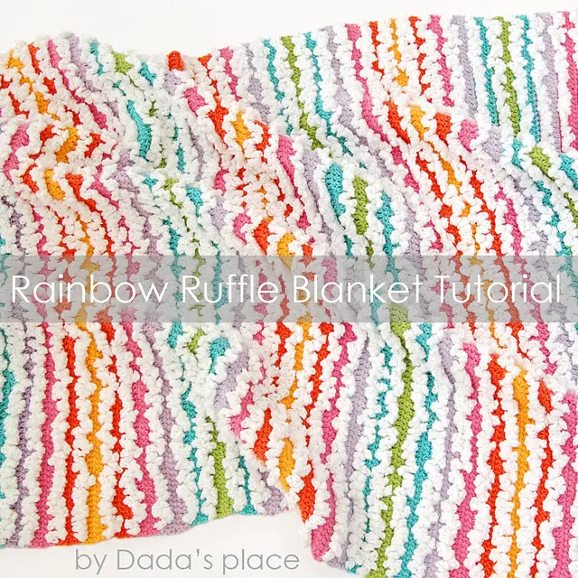 Easy Double Crochet Baby Blanket In Rainbow Shades With Ruffles