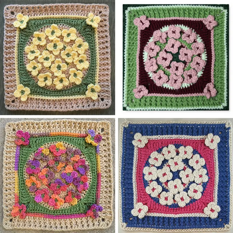 Incredibly Cute Winter Wildflowers Afghan Block Free Crochet Pattern