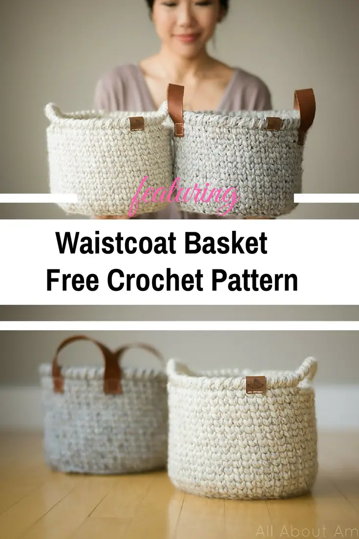 Waistcoat Stitch Crochet Basket With Handles Free Pattern