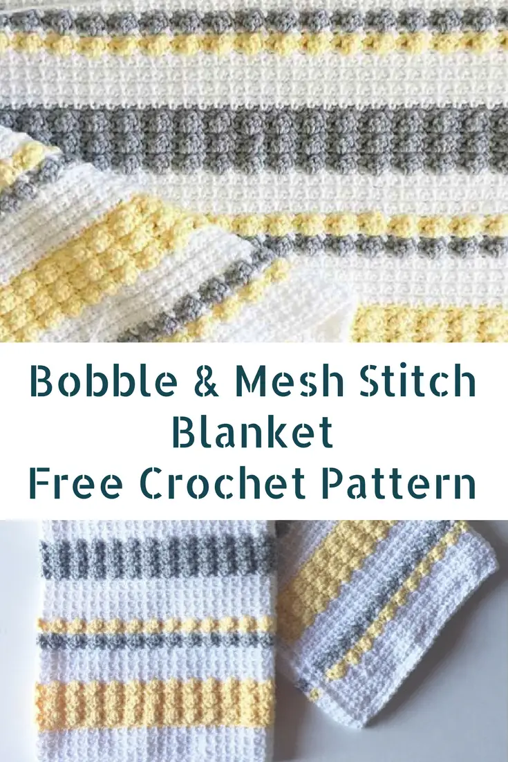 Crochet Gray And Yellow Bobble And Mesh Stitch Blanket For Happy Babies