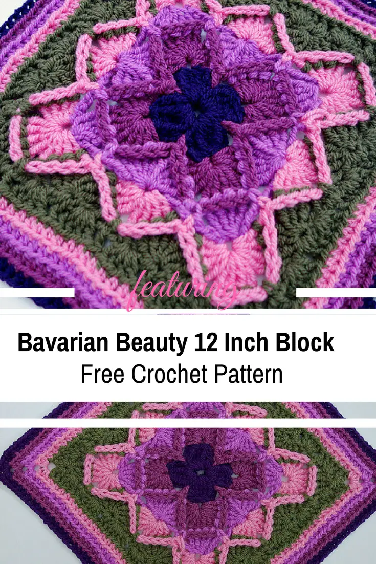 Beautifully Textured Bavarian Beauty 12 Inch Block- Free Crochet Pattern