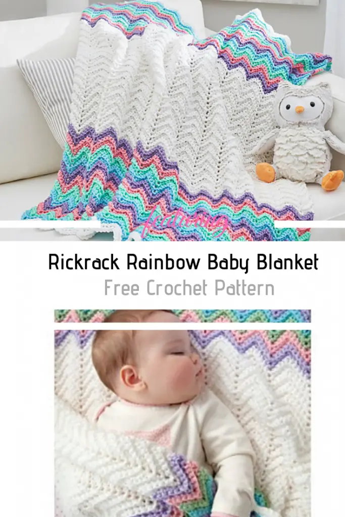 Easy Rickrack Rainbow Baby Blanket Free Crochet Pattern