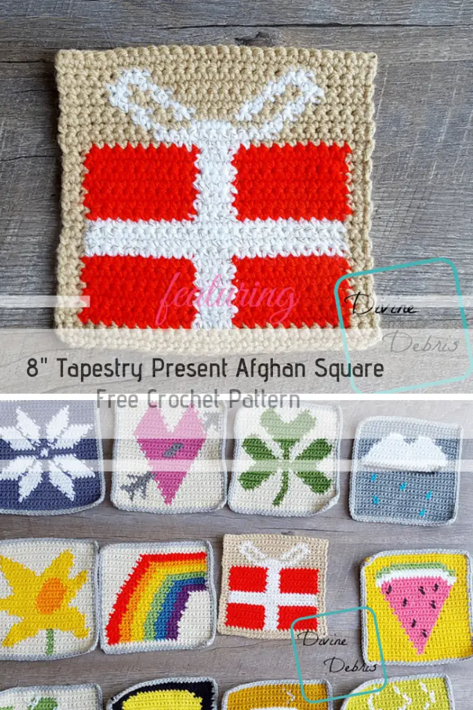 8″ Tapestry Present Afghan Square Free Crochet Pattern For A Fun Birthday Or Christmas-Themed Blanket