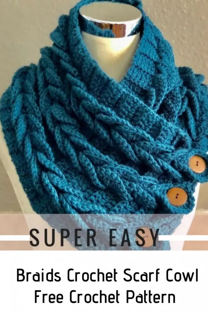 Easy Braided Crochet Cowl With Buttons