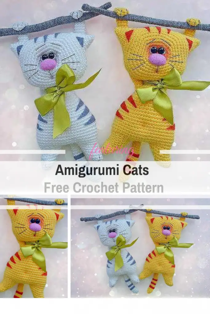 Cutest Amigurumi Cats Free Crochet Pattern With Funny Cats Pals Hanging Off A Thin Branch