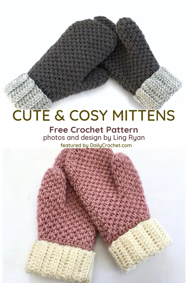 Warm Crochet Mittens With A Ribbed Double Cuff