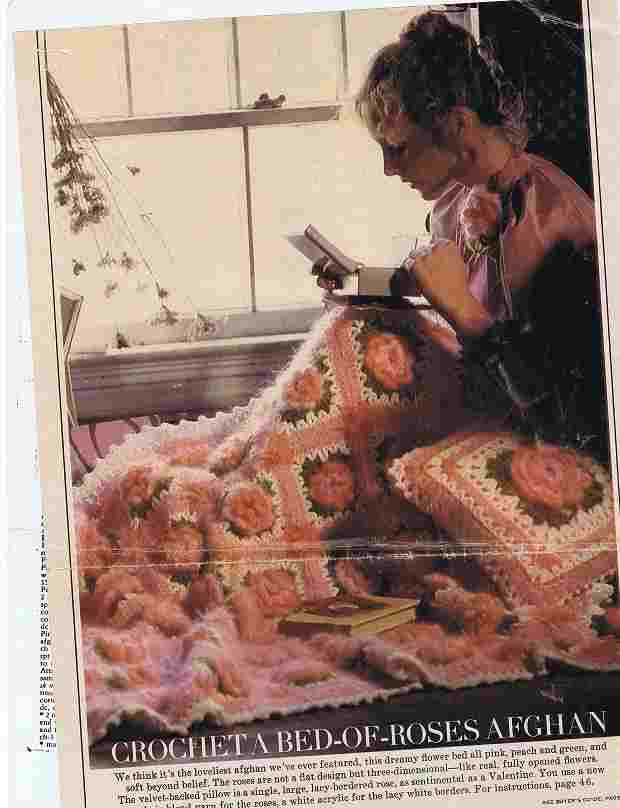 Crochet Blanket With Roses And Pillow