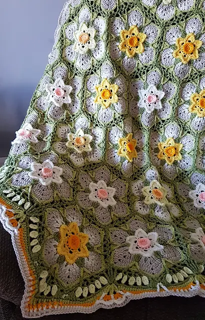 Splendid Crochet Daffodils And Narcissus Blanket Free Pattern