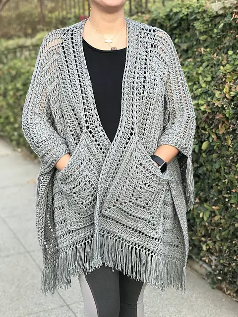 Boho Crochet Shawl With Pockets Pattern